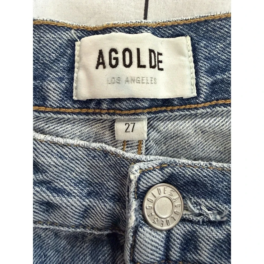 Agolde 90s Mid Rise Loose Fit Jeans Women's 27 Blue Denim Distressed Button Fly